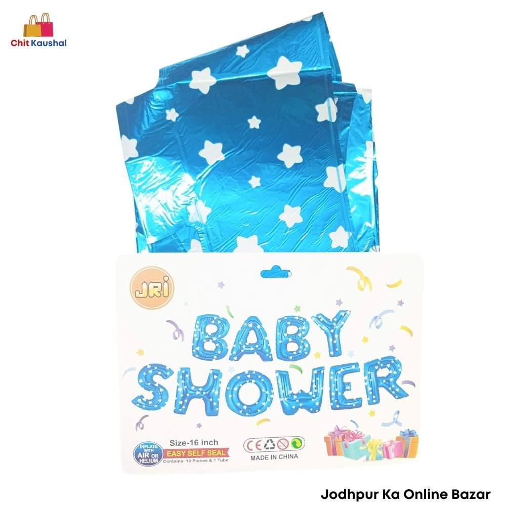 baby-shower-foil-blue-2 Blue Star Print "BABY SHOWER" Foil Balloon Banner ( 16" ) - Image 2