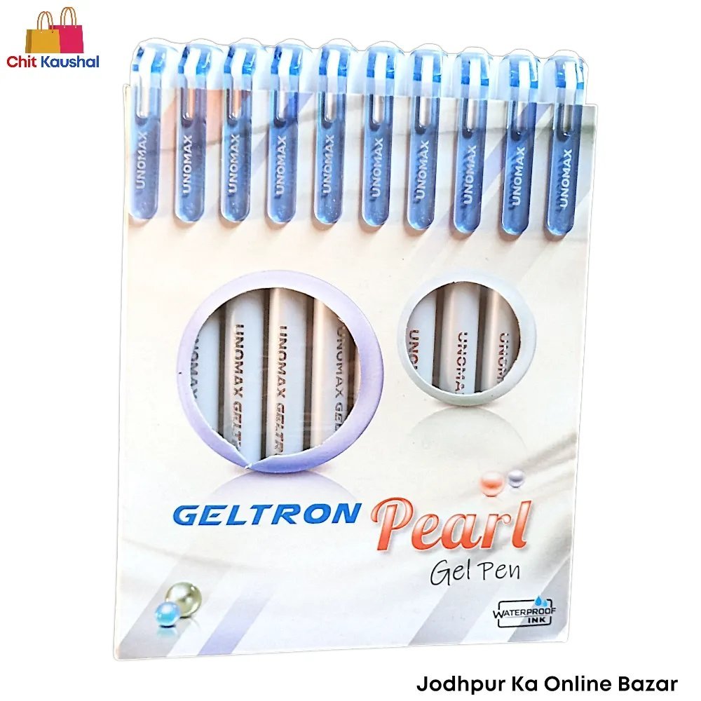 2025/07/1000153547-1.jpg Unomax Geltron Pearl Gel Pen - Blue ( Pack of 10 ) - Image 1