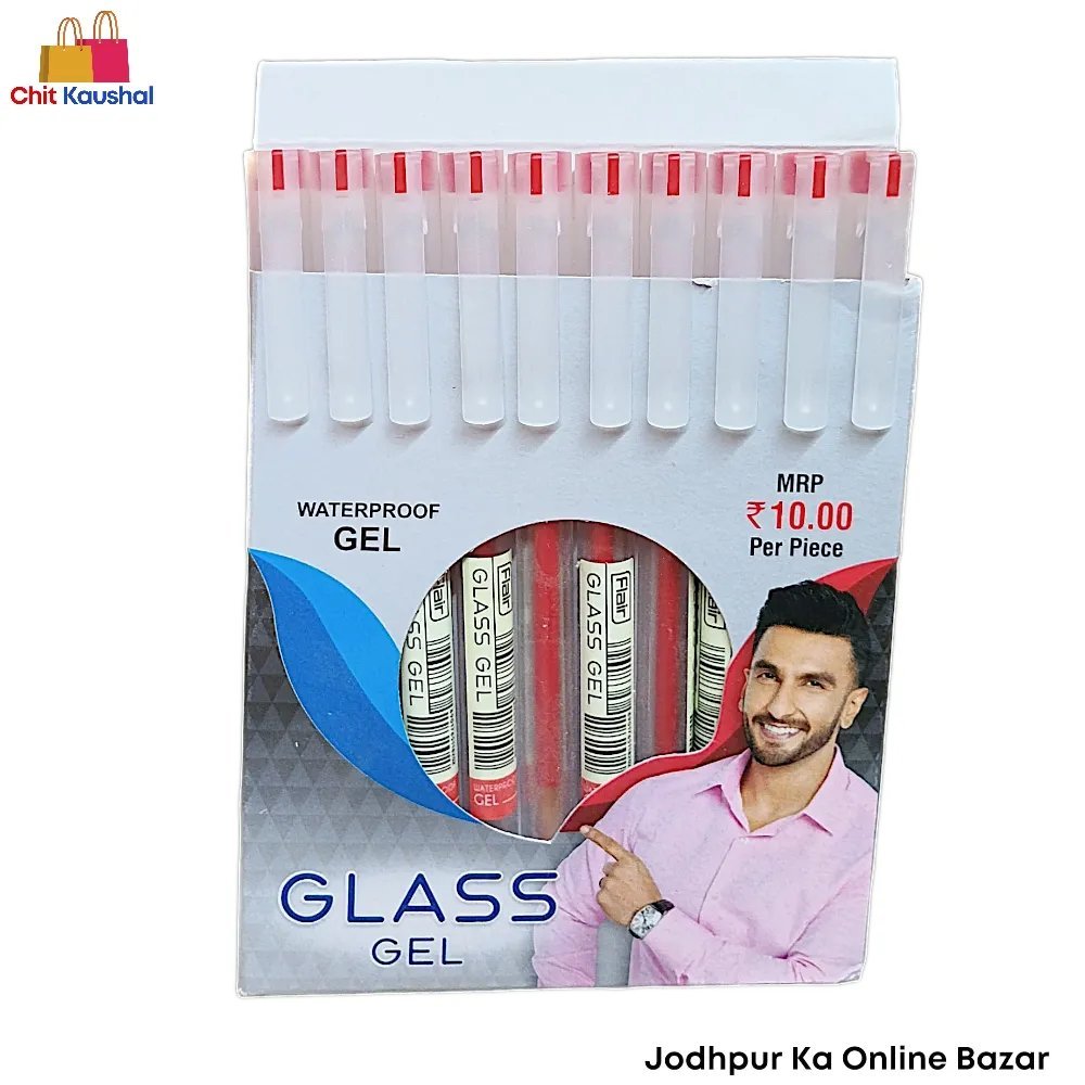 2025/07/1000153607.jpg Flair Glass Gel Pen - Red ( Pack of 10 ) - Image 1