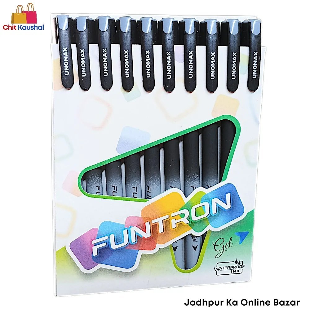2025/07/1000153636.jpg Unomax Funtron Gel Pen - Black ( Pack of 10 ) - Image 1