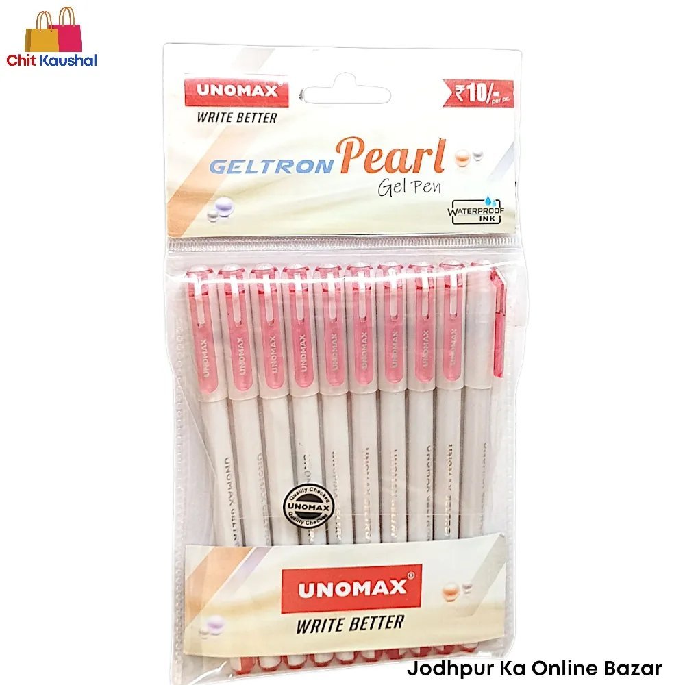 2025/07/1000153640.jpg Unomax Geltron Pearl Gel Pen - Red ( Pack of 10 ) - Image 1