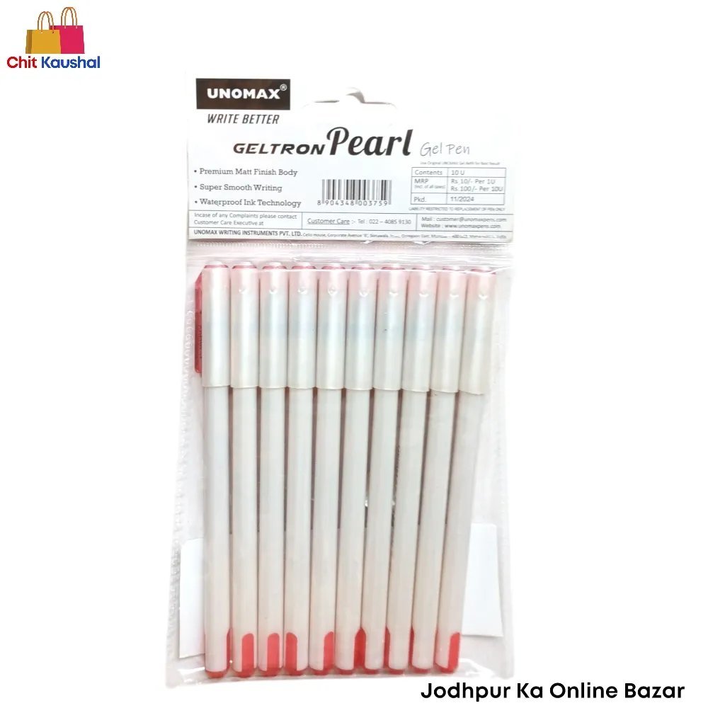 2025/07/1000153641.jpg Unomax Geltron Pearl Gel Pen - Red ( Pack of 10 ) - Image 4